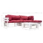 Garden pallet furniture with red cushions, 4 pieces, wood by , Garden sets - Ref: Foro24-277394, Price: 320,34 €, Discount: %