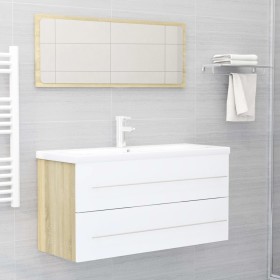 2-piece bathroom furniture set, white oak plywood by , Bathroom furniture - Ref: Foro24-804859, Price: 92,64 €, Discount: %