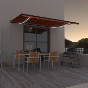 Toldo retráctil manual con luz LED naranja y marrón 500x350 cm de , Toldos - Ref: Foro24-3069225, Precio: 573,99 €, Descuento: %