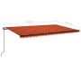 Toldo retráctil manual con luz LED naranja y marrón 500x350 cm de , Toldos - Ref: Foro24-3069225, Precio: 573,07 €, Descuento: %