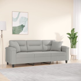 3-Sitzer-Sofa mit Kissen aus hellgrauem Mikrofasergewebe 180 cm von , Sofas - Ref: Foro24-3200978, Preis: 377,99 €, Rabatt: %