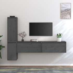 TV furniture 4 pieces solid gray pine wood by , TV Furniture - Ref: Foro24-3100281, Price: 201,99 €, Discount: %