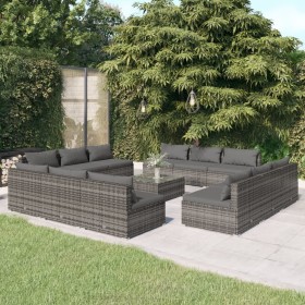 Set de muebles de jardín 13 pzas y cojines ratán sintético gris de , Conjuntos de jardín - Ref: Foro24-3101581, Precio: 1,00 ...