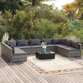 Set de muebles de jardín 10 pzas y cojines ratán sintético gris de , Conjuntos de jardín - Ref: Foro24-3101917, Precio: 1,00 ...