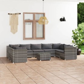 Set de muebles de jardín 10 pzas y cojines ratán sintético gris de , Conjuntos de jardín - Ref: Foro24-3101981, Precio: 994,9...