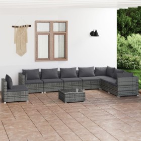 Garden furniture set 9 pieces and gray synthetic rattan cushions by , Garden sets - Ref: Foro24-3102381, Price: 823,99 €, Dis...