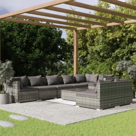 Garden furniture set 9 pieces and gray synthetic rattan cushions by , Garden sets - Ref: Foro24-3102413, Price: 951,74 €, Dis...