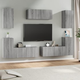 TV furniture set 7 pieces gray Sonoma plywood by , TV Furniture - Ref: Foro24-3114308, Price: 220,55 €, Discount: %