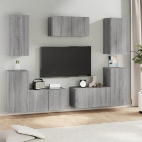 TV furniture set 7 pieces Sonoma gray plywood by , TV Furniture - Ref: Foro24-3120255, Price: 224,67 €, Discount: %