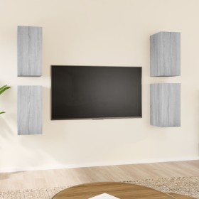 TV furniture set 4 units gray Sonoma plywood 30.5x30x60 cm by , TV Furniture - Ref: Foro24-3120327, Price: 123,99 €, Discount: %