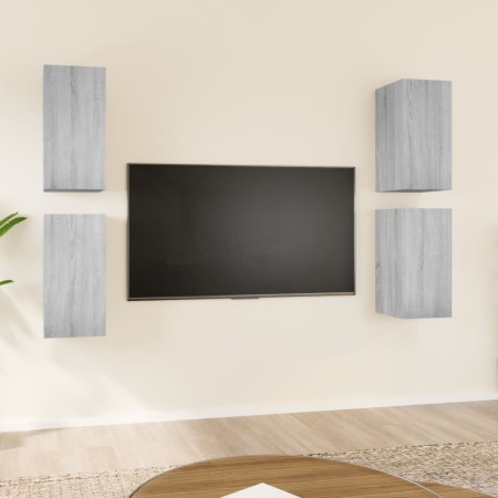 TV furniture set 4 units gray Sonoma plywood 30.5x30x60 cm by , TV Furniture - Ref: Foro24-3120327, Price: 117,30 €, Discount: %