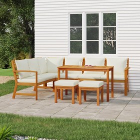 Garden dining set and cushions, 7 pieces, solid acacia wood. by , Garden sets - Ref: Foro24-3154968, Price: 661,69 €, Discoun...