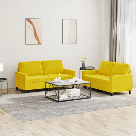 Yellow velvet 2-piece sofa set with cushions by , Sofas - Ref: Foro24-3201502, Price: 427,99 €, Discount: %