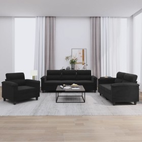 Sofa set with cushions 3 pieces black microfiber fabric by , Sofas - Ref: Foro24-3202293, Price: 730,02 €, Discount: %