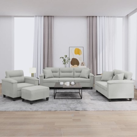 Set of sofas with 4 light gray microfiber fabric cushions by , Sofas - Ref: Foro24-3202309, Price: 824,35 €, Discount: %