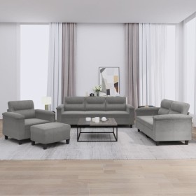 Sofa set with cushions 4 pieces dark gray microfiber fabric by , Sofas - Ref: Foro24-3202298, Price: 788,34 €, Discount: %