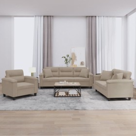 Set Sofas mit Kissen 3 Stück grauer taupe Mikrofaserstoff von , Sofas - Ref: Foro24-3202302, Preis: 755,99 €, Rabatt: %