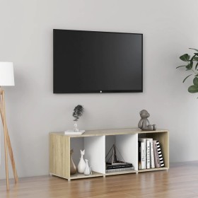 TV stand made of white and oak plywood, 107x35x37 cm by , TV Furniture - Ref: Foro24-805539, Price: 57,29 €, Discount: %