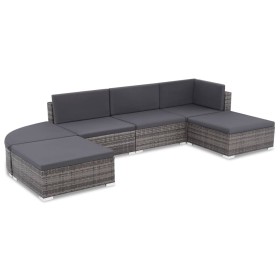 Set aus 6-teiligen Gartensofas und Kissen, synthetisches Rattangrau von , Gartensets - Ref: Foro24-44432, Preis: 496,33 €, Ra...