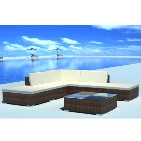 6-teiliges Gartenmöbel-Set und Kissen Kunstrattan braun von , Gartensets - Ref: Foro24-42085, Preis: 646,99 €, Rabatt: %