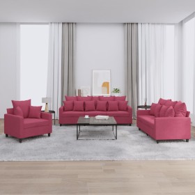 Three-piece velvet sofa set with red wine cushions by , Sofas - Ref: Foro24-3201684, Price: 635,99 €, Discount: %