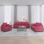 Three-piece velvet sofa set with red wine cushions by , Sofas - Ref: Foro24-3201684, Price: 654,86 €, Discount: %