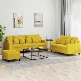 Juego de sofás con cojines 3 piezas terciopelo amarillo de , Sofás - Ref: Foro24-3201736, Precio: 552,99 €, Descuento: %