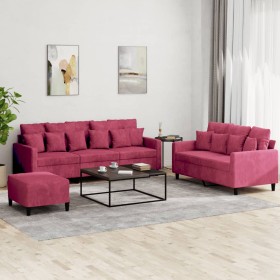 Three-piece velvet sofa set with red wine cushions by , Sofas - Ref: Foro24-3201734, Price: 541,99 €, Discount: %