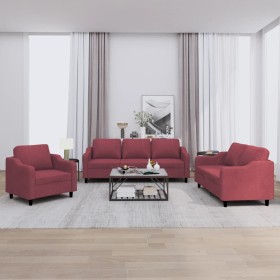 Three-piece sofa set with red wine fabric cushions by , Sofas - Ref: Foro24-3201776, Price: 685,99 €, Discount: %