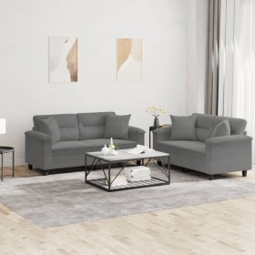 Sofagarnitur mit Kissen, 2-teilig, dunkelgrauer Mikrofaserstoff von , Sofas - Ref: Foro24-3202328, Preis: 550,99 €, Rabatt: %