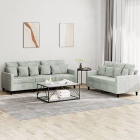 Two-piece light gray velvet sofa set with cushions by , Sofas - Ref: Foro24-3201720, Price: 523,75 €, Discount: %