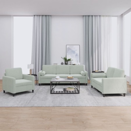 3-piece light gray velvet sofa set with cushions by , Sofas - Ref: Foro24-3201954, Price: 647,05 €, Discount: %