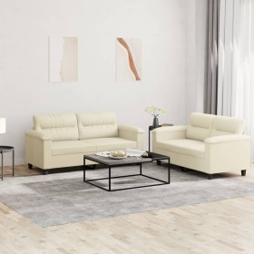 2-piece cream synthetic leather sofa set with cushions by , Sofas - Ref: Foro24-3202363, Price: 462,90 €, Discount: %