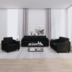 Three-piece sofa set with black fabric cushions by , Sofas - Ref: Foro24-3201774, Price: 677,42 €, Discount: %