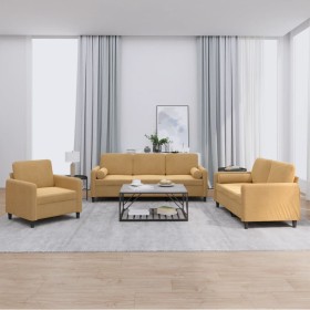 Three-piece brown velvet sofa set with cushions by , Sofas - Ref: Foro24-3201961, Price: 668,26 €, Discount: %