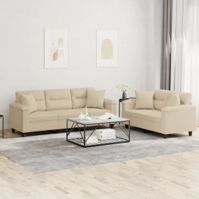 Set Sofas mit Kissen 2 Stück Mikrofaserstoff creme von , Sofas - Ref: Foro24-3202354, Preis: 580,99 €, Rabatt: %