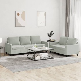 Two-piece light gray velvet sofa set with cushions by , Sofas - Ref: Foro24-3201516, Price: 524,43 €, Discount: %