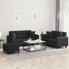 3-piece black faux leather sofa set with cushions by , Sofas - Ref: Foro24-3202377, Price: 564,99 €, Discount: %