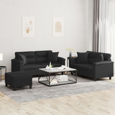 3-piece black faux leather sofa set with cushions by , Sofas - Ref: Foro24-3202377, Price: 570,06 €, Discount: %