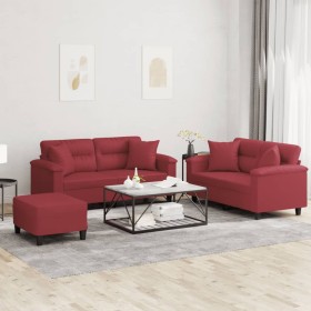 Set Sofas mit Kissen 3 Stück Kunstleder rot rot von , Sofas - Ref: Foro24-3202380, Preis: 547,99 €, Rabatt: %