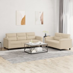 Sofa set with cushions 2 pieces cream microfiber fabric by , Sofas - Ref: Foro24-3202342, Price: 554,99 €, Discount: %