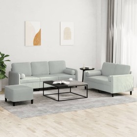 Set von Sofas mit 3 Stück Kissen hellgrauer Samt von , Sofas - Ref: Foro24-3202044, Preis: 538,32 €, Rabatt: %