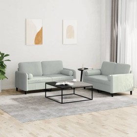 Sofagarnitur mit 2 Stück hellgrauen Samtkissen von , Sofas - Ref: Foro24-3201994, Preis: 439,67 €, Rabatt: %