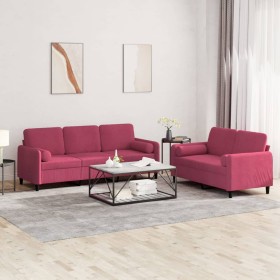 Set of sofas with 2 pieces of burgundy red velvet cushions by , Sofas - Ref: Foro24-3202038, Price: 547,26 €, Discount: %