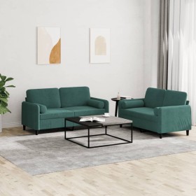 2-piece dark green velvet sofa set with cushions by , Sofas - Ref: Foro24-3201996, Price: 501,00 €, Discount: %