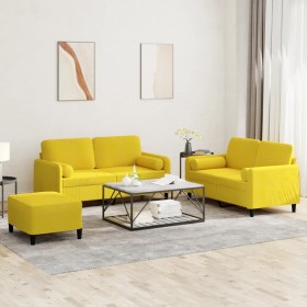 Juego de sofás con cojines 3 piezas terciopelo amarillo de , Sofás - Ref: Foro24-3202010, Precio: 506,99 €, Descuento: %