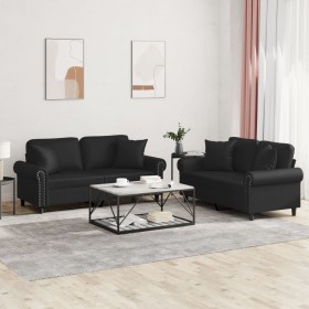 2-piece black faux leather sofa set with cushions by , Sofas - Ref: Foro24-3202160, Price: 512,17 €, Discount: %