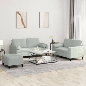 3-piece light gray velvet sofa set with cushions by , Sofas - Ref: Foro24-3202004, Price: 512,99 €, Discount: %