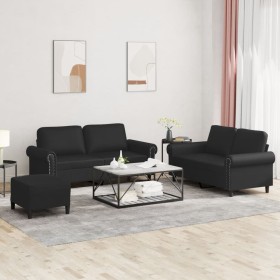 3-piece black faux leather sofa set with cushions by , Sofas - Ref: Foro24-3202155, Price: 518,99 €, Discount: %