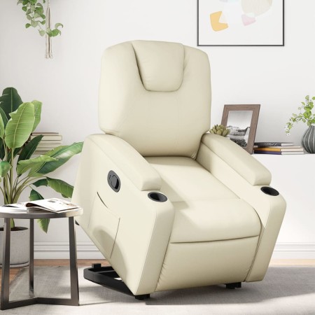 Sillón reclinable elevable cuero artificial color crema de , Sillones - Ref: Foro24-3204431, Precio: 283,99 €, Descuento: %